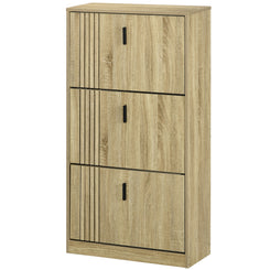 HOMCOM Shoe Storage Cabinet Organizer for 18 Pairs of Shoes with 3 Flip Drawers and Adjustable Shelves, Oak