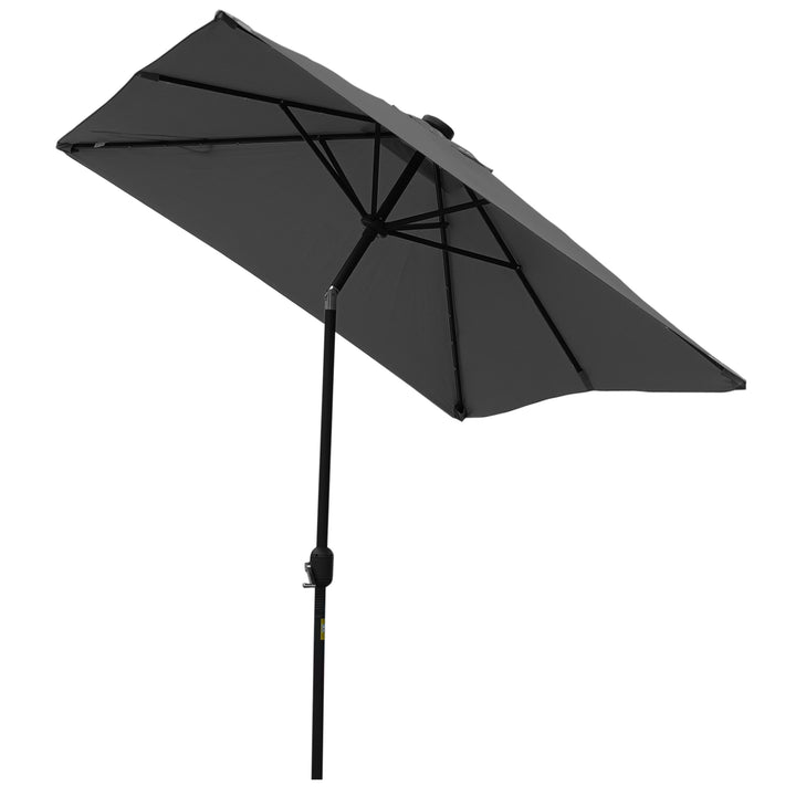 Outsunny 6' x 10' Patio Umbrella with 22 LED Solar Lights and Tilt, Rectangular Outdoor Table Umbrella with Crank, Dark Grey