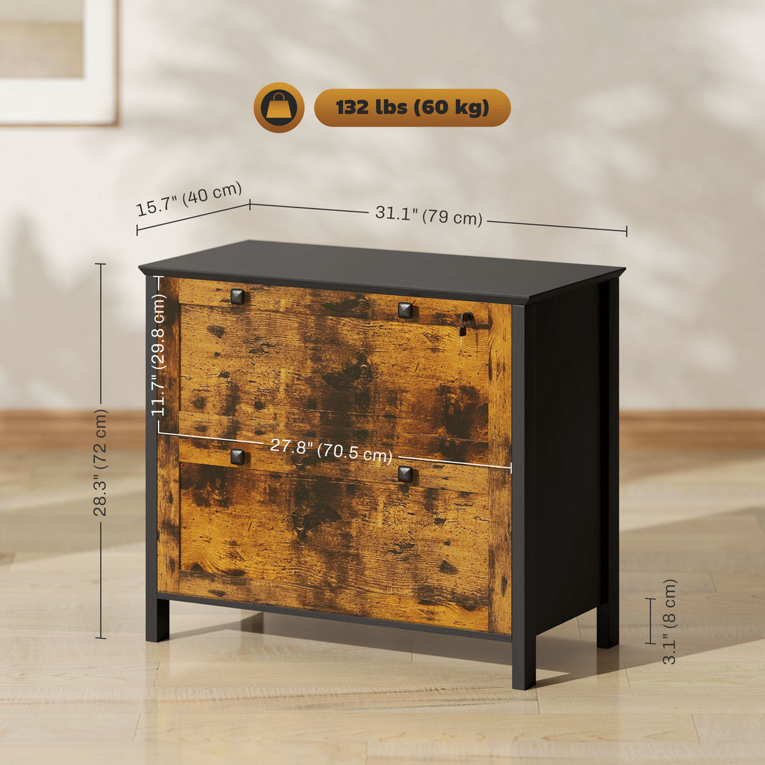 HOMCOM 2 Drawer File Cabinet, Lockable Filing Cabinet with Adjustable Hanging Bar for Letter, A4 and Legal Size, White