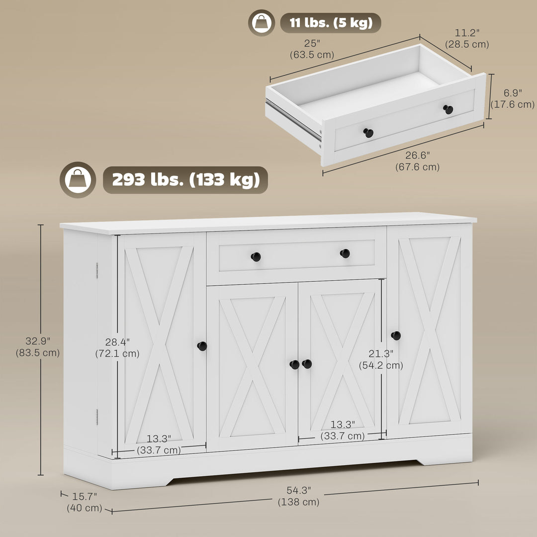 HOMCOM Sideboard Buffet Cabinet, Farmhouse Coffee Bar Cabinet with Door Shelves, Adjustable Shelves, Drawer, Barn Doors, Black