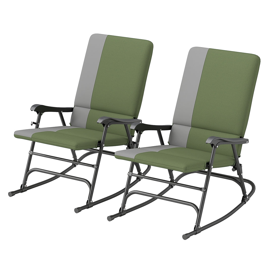 Outsunny Folding Rocking Chair Set, Oversized Outdoor Rocking Chair with 400 lbs Capacity, Wide Seat, Padded High Back, Green