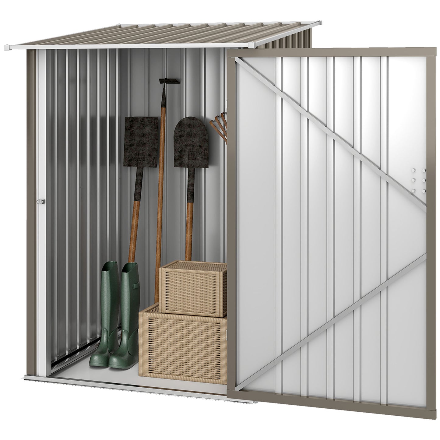 Outsunny 3.3' x 3.4' Lean-to Garden Storage Shed, Outdoor Galvanized Steel Tool House with Lockable Door for Patio Dark Gray