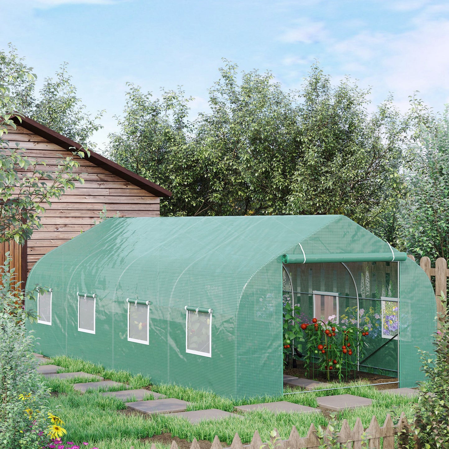 Outsunny 20x10x7ft Walk-in Steeple Greenhouse Outdoor Backyard Plant Seed Growth Tunnel Shed Warm House with 2 Anchor Way White