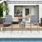 Outsunny 3 Pieces Patio Bar Set, Rattan Bistro Table and Chairs, Outdoor Conversation Furniture Set with Ice Bucket, Dark Brown
