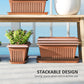Outsunny 7 Pack 15.7" Plastic Flower Planters with Drainage Holes and Trays, Plant Pots for Indoor Outdoor Plants, Green