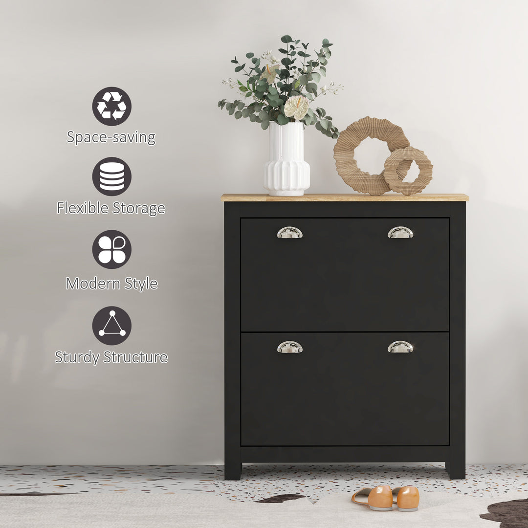 HOMCOM Entryway Shoe Cabinet with 2 Flip Drawers and Adjustable Shelves, 12 Pair Shoe Storage Organizer for Hallway, White