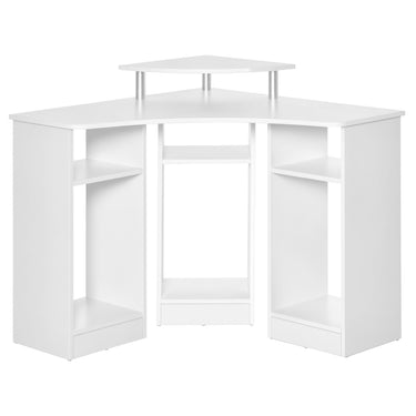 HOMCOM L-Shaped Computer Desk with Monitor Stand and Open Shelves, Home Office Corner Desk Study Workstation for Small Space, White