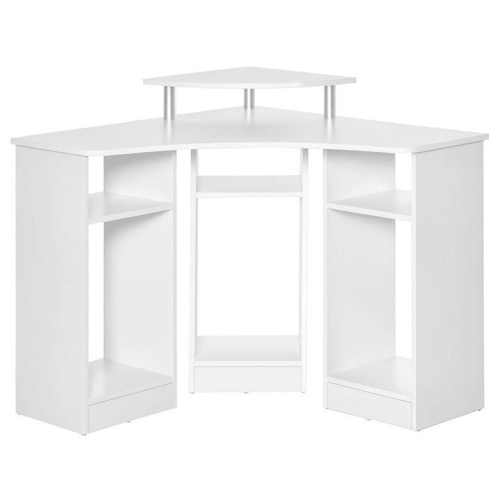 HOMCOM 35" L-Shaped Computer Desk with Monitor Stand and Open Shelves, Home Office Corner Desk Study Workstation for Small Space, White