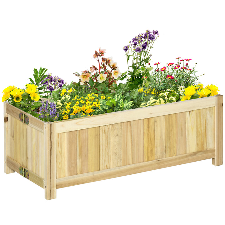 Outsunny Foldable Elevated Planter Box, Wooden Raised Garden Bed for Backyard, Patio to Grow Vegetables, Herbs, Flowers, Natural