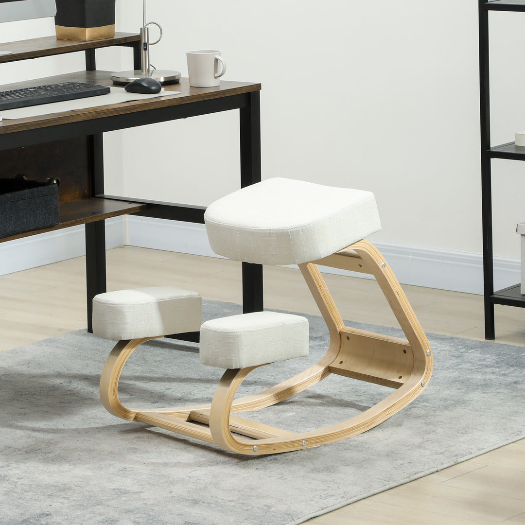 HOMCOM Ergonomic Kneeling Chair, Wood Kneel Stool with Thick Pads, Desk Knee Chair, Improve Posture, Black