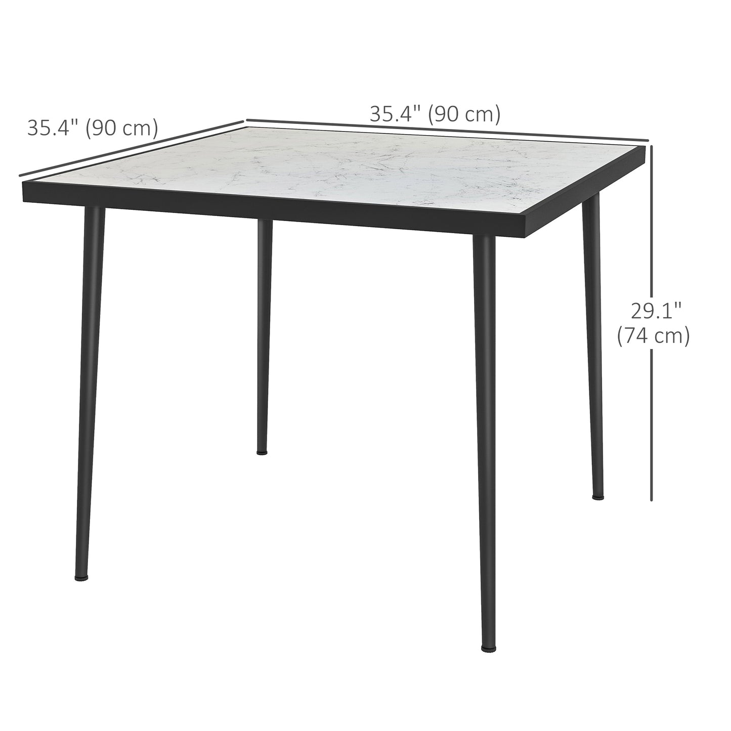 Outsunny Outdoor Dining Table for 4, Square Patio Dining Table with Marble Effect Tempered Glass Top and Steel Frame, White