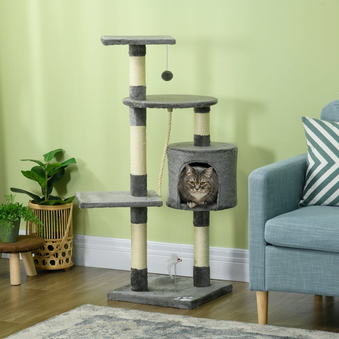 PawHut 46" Scratching Cat Tree Multi Level Activity Center Kitty Condo Furniture Post Beige