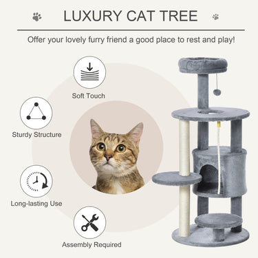 PawHut 41" Cat Tree Tower Activity Center with Condo, Scratching Posts and Hanging Toys, Dark Grey