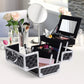HOMCOM 3 Tier Diamond Texture Makeup Train Case Cosmetic Organizer with Mirror, Black