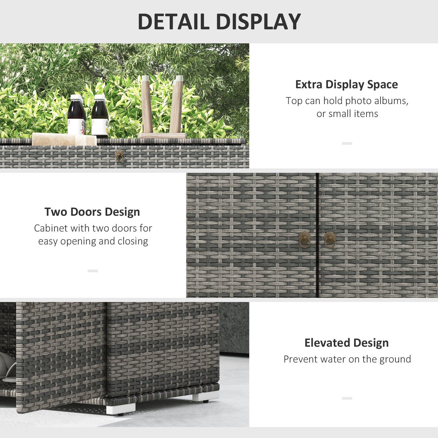 Outsunny Outdoor Storage Cabinet, Wicker 2-Door Pool Towel Storage Cabinet with Drawer, PE Rattan Pool Organizer, Grey