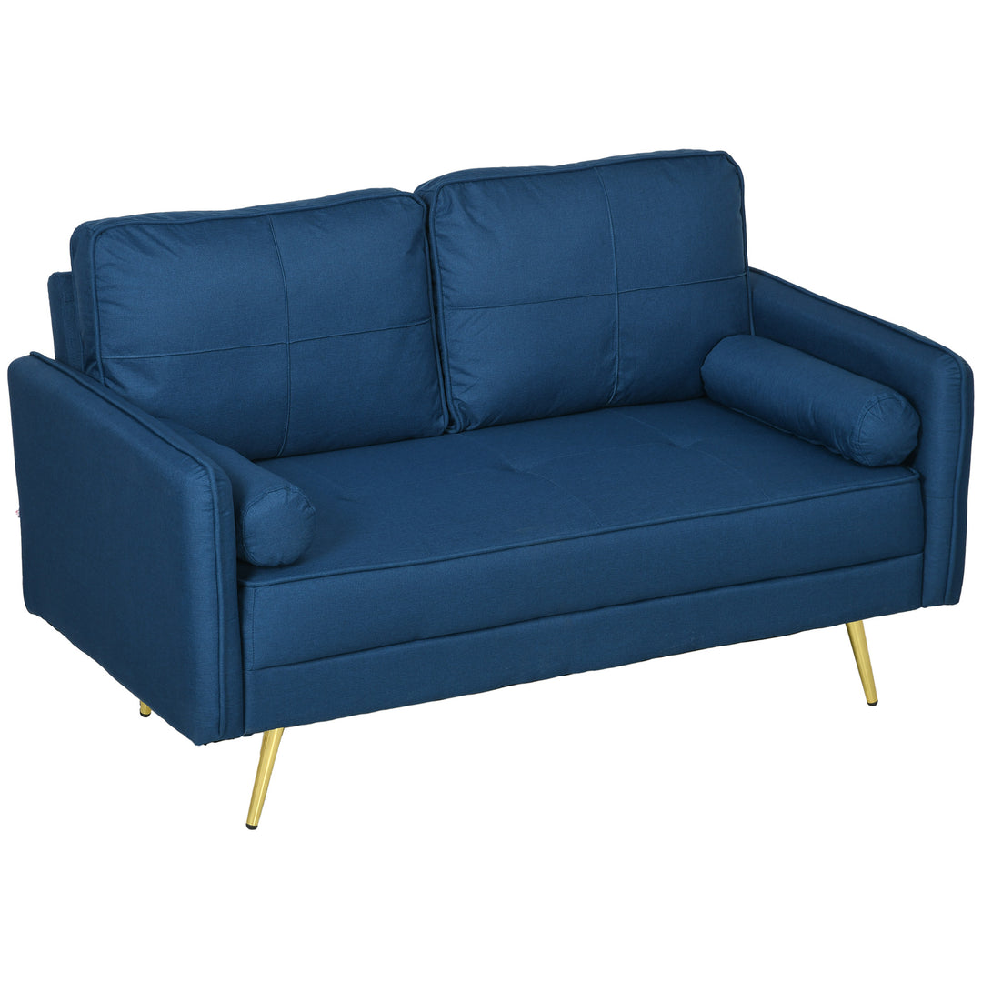 HOMCOM 56" Loveseat Sofa for Bedroom Upholstered 2 Seater Couch with Back Cushions and Pillows, Blue