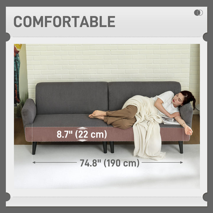 HOMCOM Modern Couch, 3 Seater Sofa, Corduroy Loveseat with Rubberwood Legs and Extra-Wide Seat, Grey