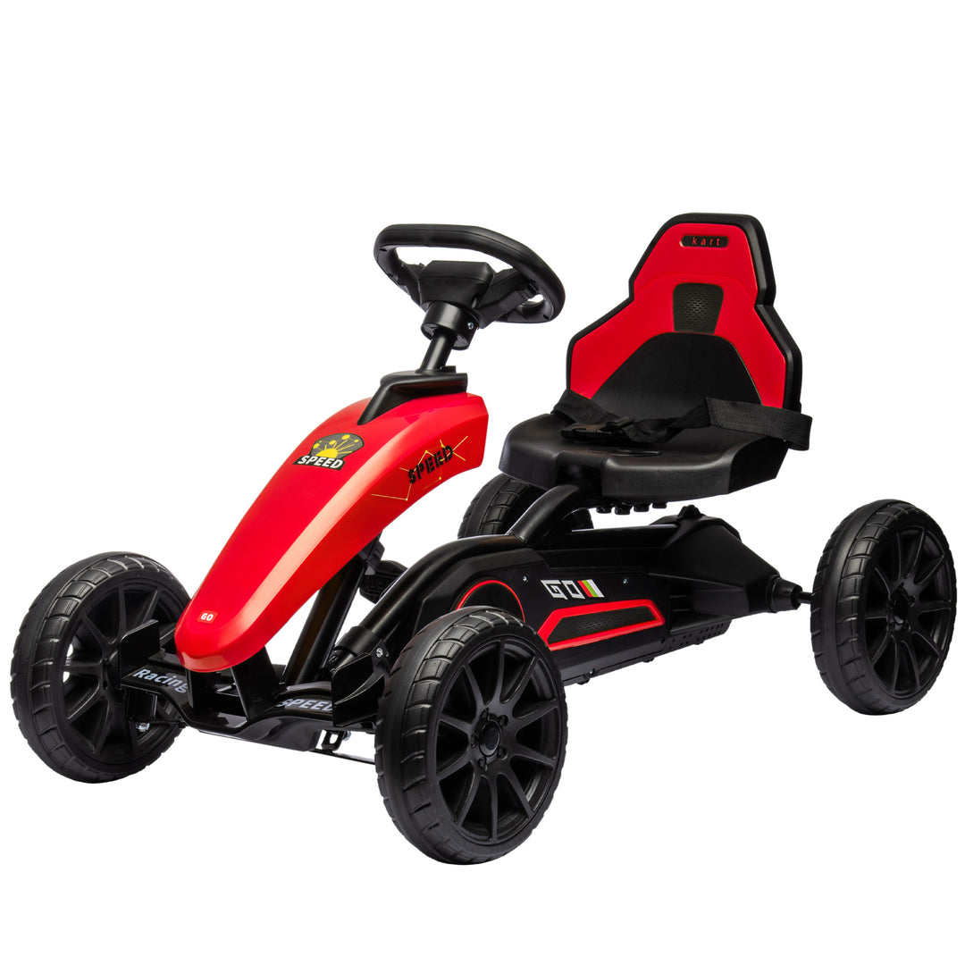 Aosom Pedal Go Kart for Kids, Pedal Car with Swing Axle, Adjustable Bucket, Handbrake, 4 EVA Wheels Powered Ride, Indoor Foot Racer, for 3-8 Years Old, Red