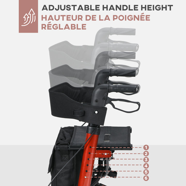 HOMCOM Rollator for Seniors with Seat, Back, Cane Holder, Aluminium Folding Rolling Walker with Adjustable Handle, Bag, Blue