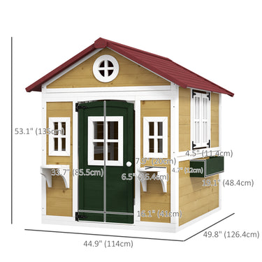 Outsunny Wooden Playhouse for Kids Outdoor with Door, Windows, Planter Pots and Boxes for Toddlers 3-8 Years, Beige