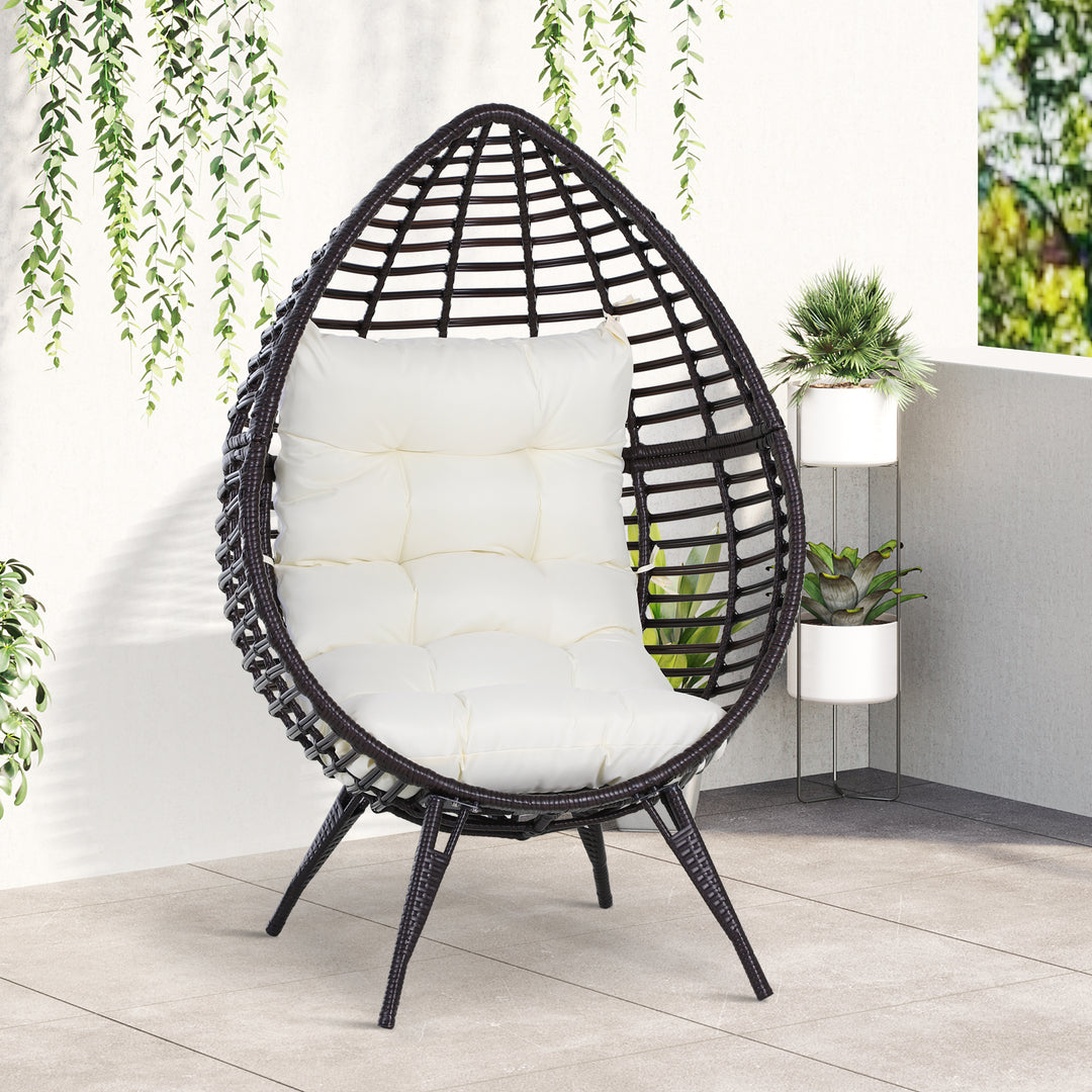 Outsunny Wicker Egg Chair with Trapezoidal Cushion 352lbs Capacity Rattan Egg Chair for Backyard Garden Coffee Brown