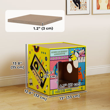 PawHut 2 in 1 Cardboard Cat House, Cat Scratcher for Indoor Cats with Scratching Board & Catnip
