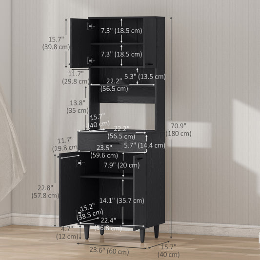 HOMCOM Modern Kitchen Buffet with Hutch Wooden Storage Cupboard with Microwave Counter 2 Cabinet and Drawer for Dining Room Living Room Black