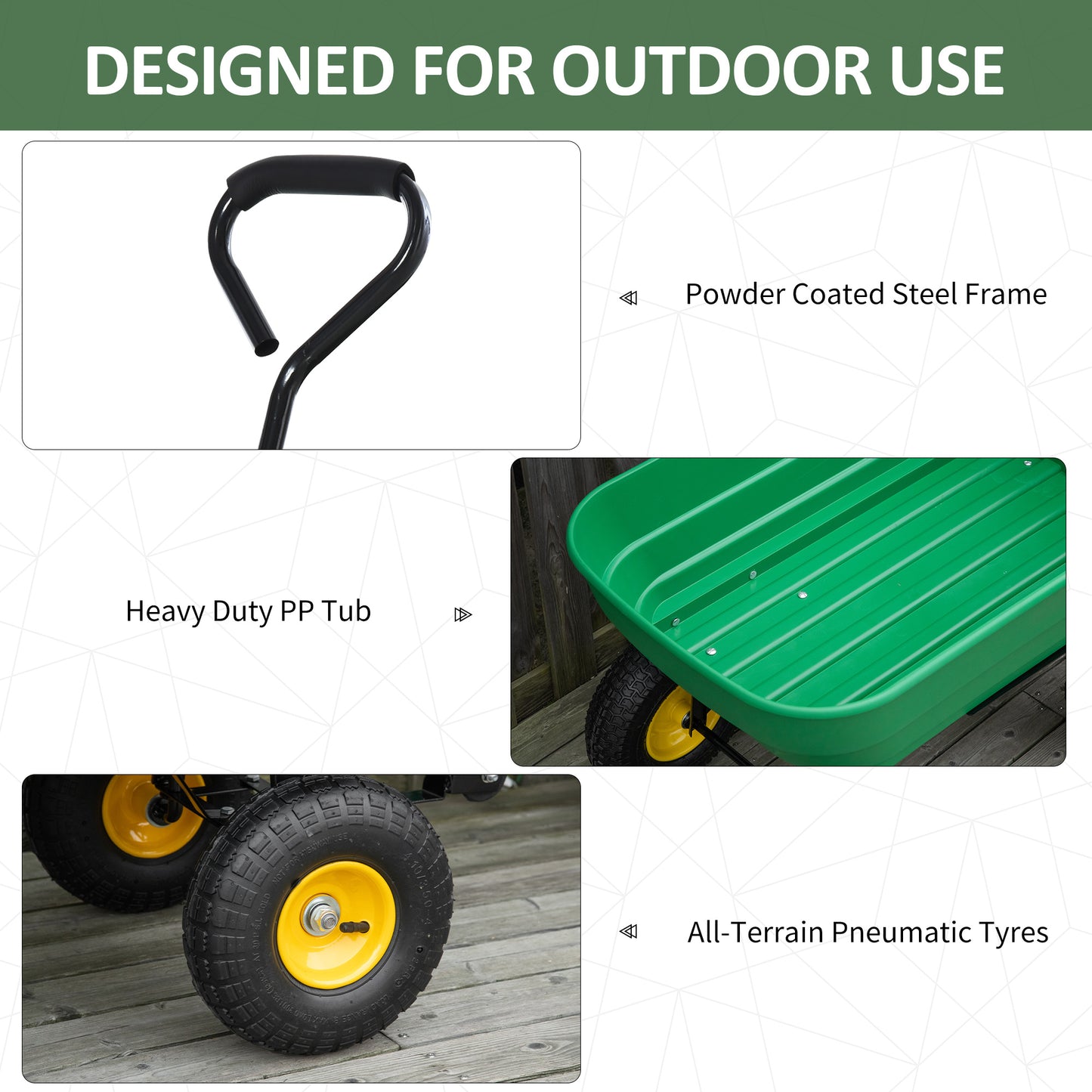 Outsunny Garden Dump Cart Heavy Duty 440lbs Wagon with Steel Frame and 12" Pneumatic Tires, Green