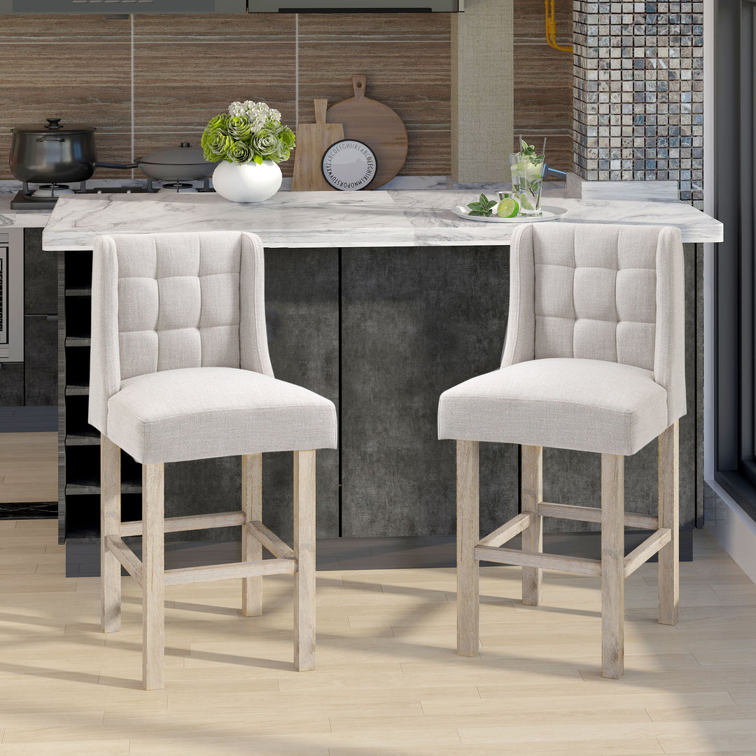 HOMCOM Modern Counter Bar Stools Tufted Upholstered Counter Chairs Set of 2 for Kitchen, Beige