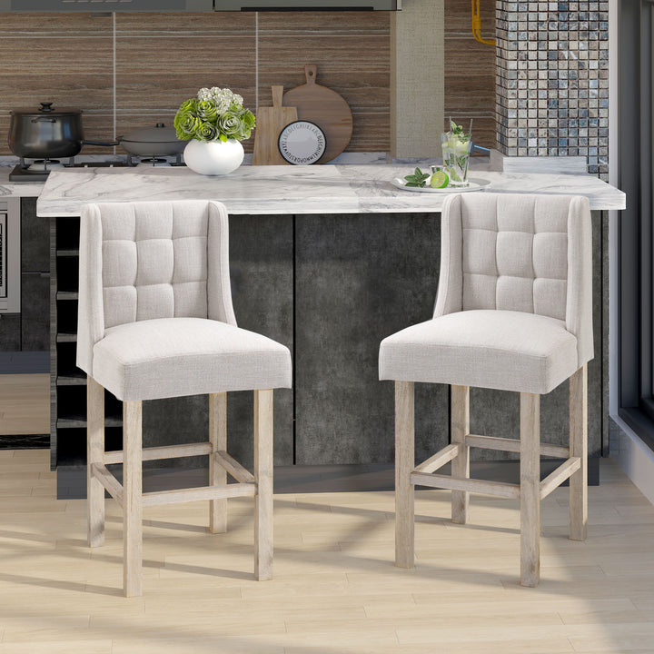 HOMCOM Modern Counter Bar Stools Tufted Upholstered Counter Chairs Set of 2 for Kitchen, Beige