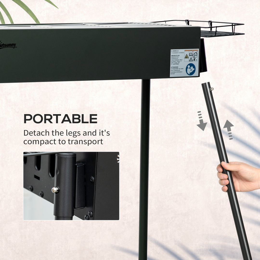 Outsunny Portable BBQ Grill, Charcoal Grill with Side Seasoning Baskets, Hooks and Nets for Outdoor, Picnic, Camping, Dark Green