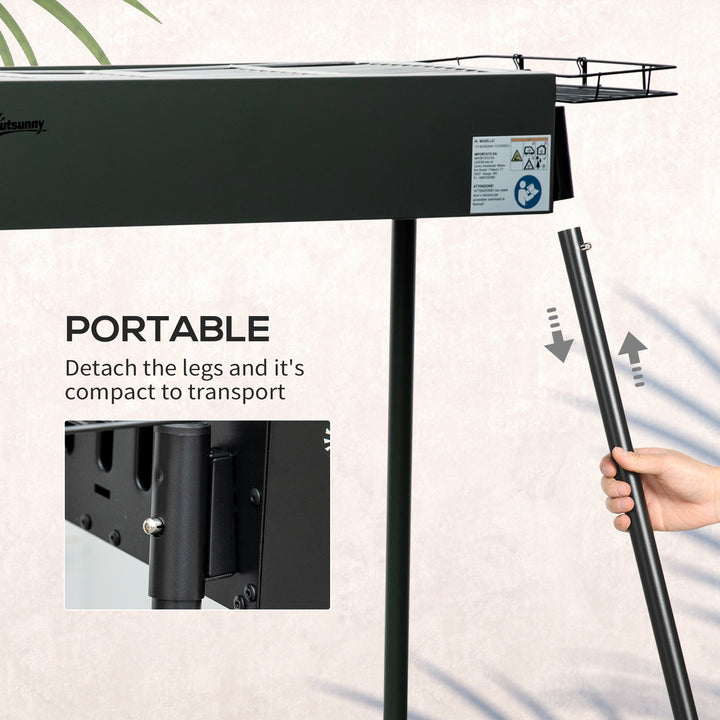 Outsunny Portable BBQ Grill, Charcoal Grill with Side Seasoning Baskets, Hooks and Nets for Outdoor, Picnic, Camping, Dark Green