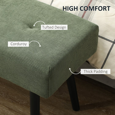 HOMCOM 39" Upholstered Ottoman Bench, Corduroy Entryway Bedroom Bench with Padded Seat and Steel Legs for Bedroom, Green