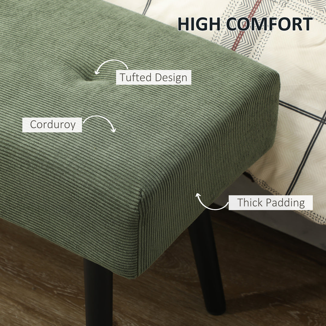 HOMCOM 39" Upholstered Ottoman Bench, Corduroy Entryway Bedroom Bench with Padded Seat and Steel Legs for Bedroom, Green