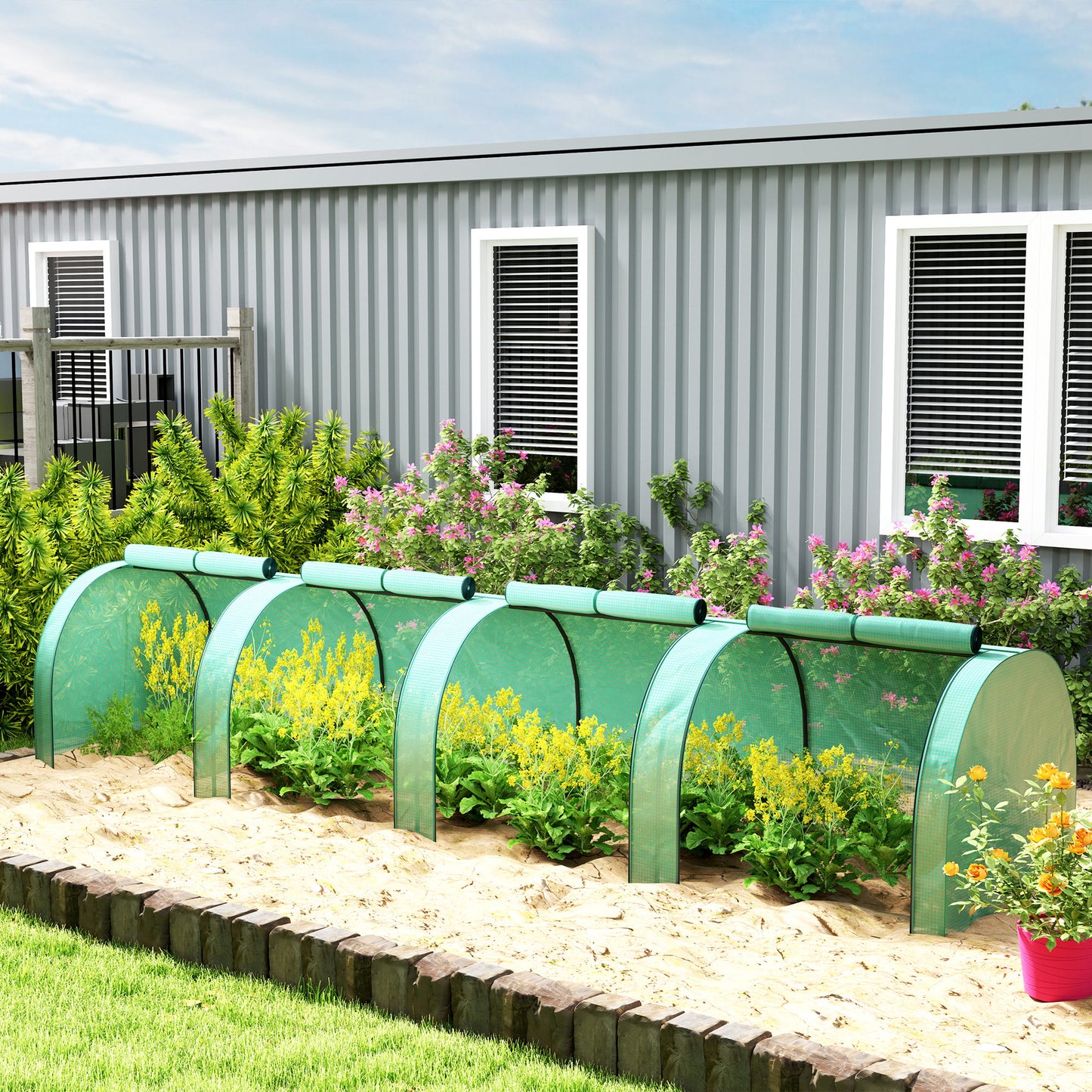 Outsunny Mini Tunnel Greenhouse with PE Cover Garden Green Grow Shed with Steel Frame Zipped Doors, Green