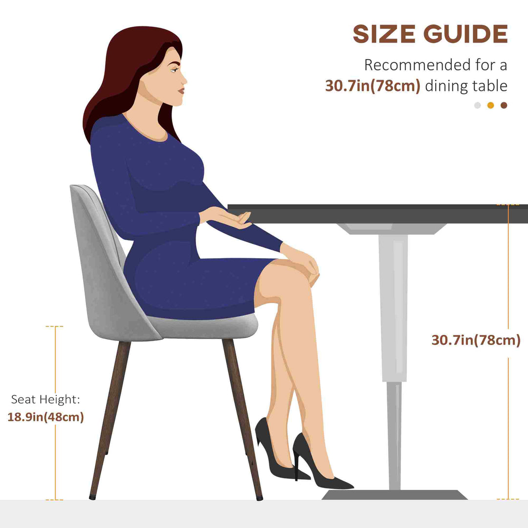 HOMCOM Upholstered Dining Chairs Set of 4, Velvet Accent Chair with Back and Wood-grain Steel Leg for Kitchen, Grey