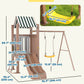 Qaba 4-in-1 Kids Swing Set for Playground with Slide, Covered Fort, Climbing Ladder, Ground Stakes, for Kids Ages 3-8, Brown