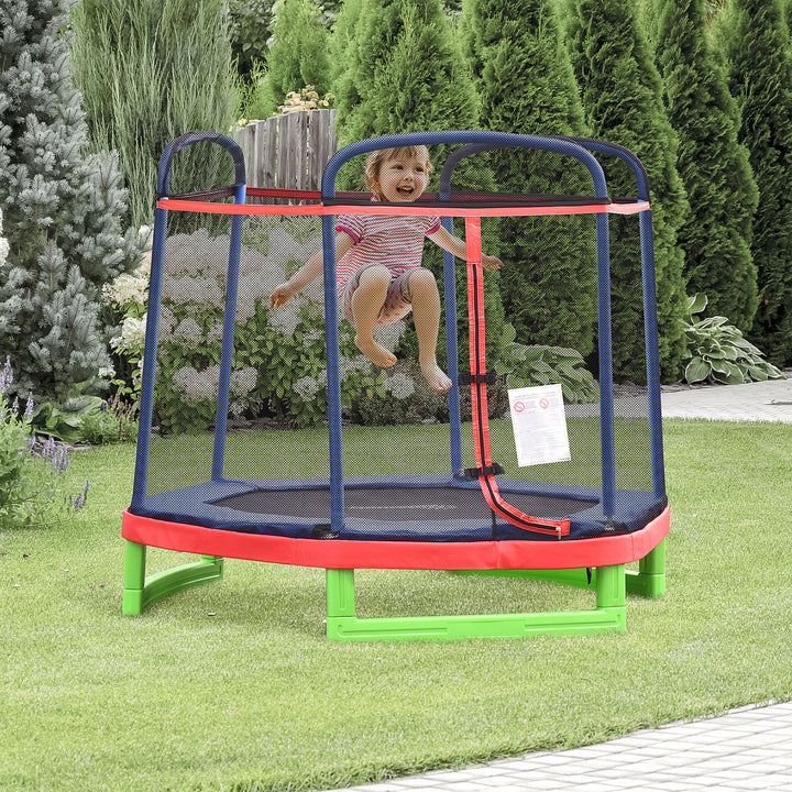 Outsunny 84.75" Kids Trampoline 7 FT Indoor Outdoor Trampolines with Safety Net Enclosure Built-in Zipper Padded Covering, for Boys and Girls, Red