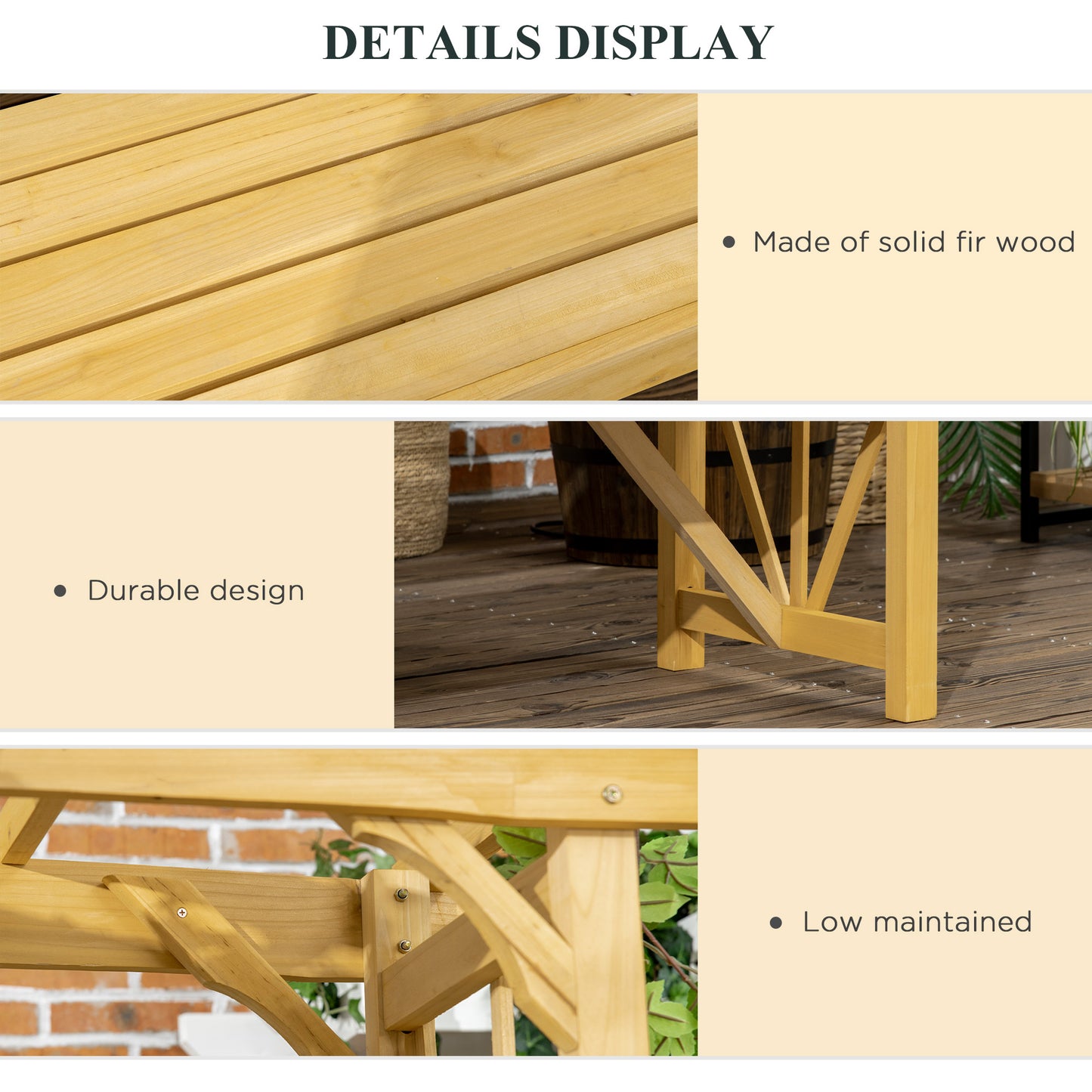 Outsunny Patio Wooden Bench, Outdoor Bench for Vines/Climbing Plants, Light Brown