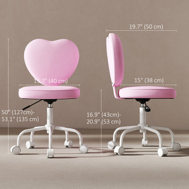 HOMCOM Heart Love Shaped Back Design Office Chair with Adjustable Height, Pink