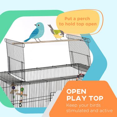 PawHut 63" Bird Cage w/ Open Top for Budgies, Cockatiels, Lovebirds Finches, Stand, Toys, Removable Tray, Storage Shelf