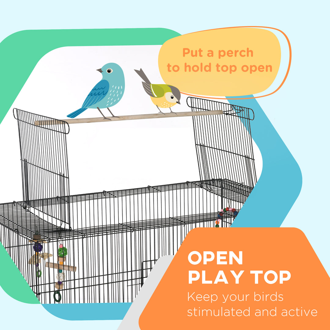 PawHut 63" Bird Cage w/ Open Top for Budgies, Cockatiels, Lovebirds Finches, Stand, Toys, Removable Tray, Storage Shelf