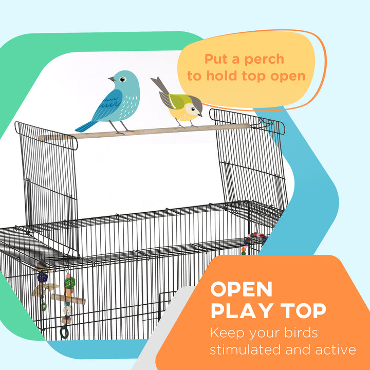 PawHut 63" Bird Cage w/ Open Top for Budgies, Cockatiels, Lovebirds Finches, Stand, Toys, Removable Tray, Storage Shelf