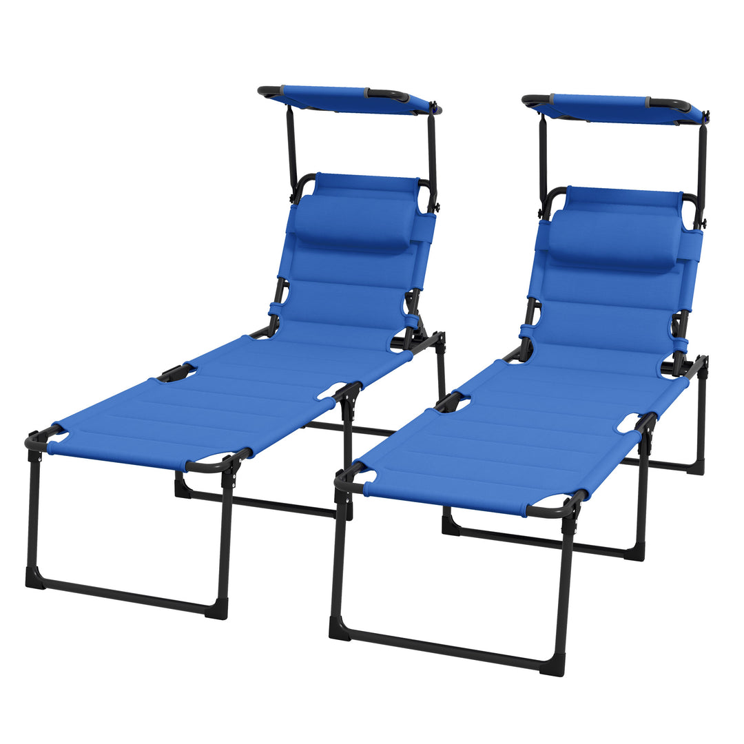 Outsunny Folding Chaise Lounge with Adjustable Sunroof, Outdoor Quick Dry Padded Tanning Chairs with Headrest, Reclining Back Outdoor Lounge Chair, for Beach, Yard, Patio, Blue
