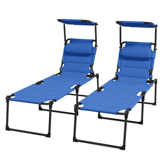 Outsunny Folding Chaise Lounge with Adjustable Sunroof, Outdoor Quick Dry Padded Tanning Chairs with Headrest, Reclining Back Outdoor Lounge Chair, for Beach, Yard, Patio, Blue