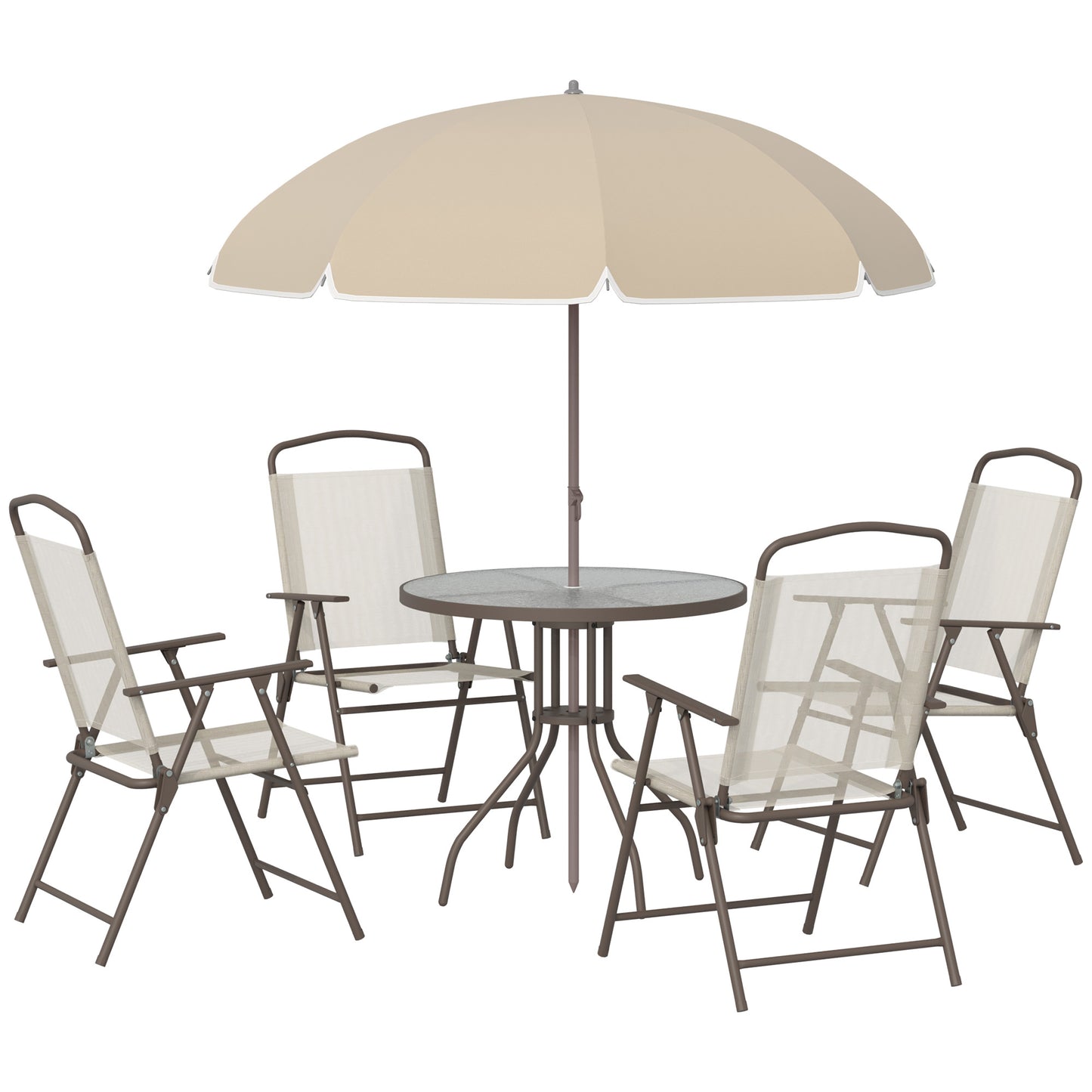 Outsunny 6 Pieces Outdoor Dining Set for 4 with Umbrella Patio Outdoor Furniture Set with Round Table 4 Folding Chairs Black