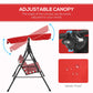 Outsunny 3-Seater Outdoor Porch Swing with Adjustable Canopy, Patio Swing Chair for Garden, Poolside, Backyard, Red