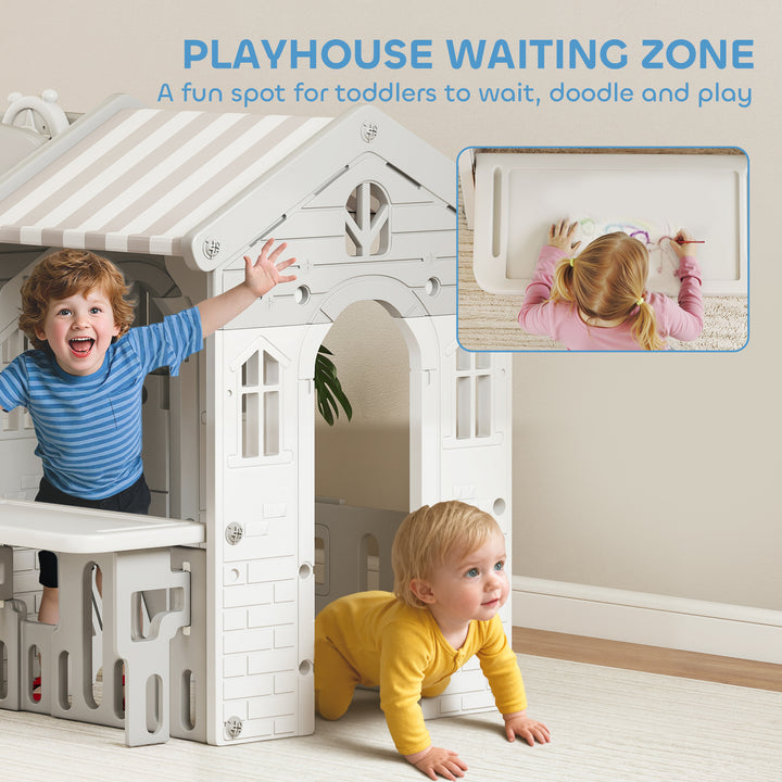 Qaba 7-in-1 Toddler Slide, Kids Slide Climber Playset with Playhouse and Basketball Hoop for 1-4 Years, Grey