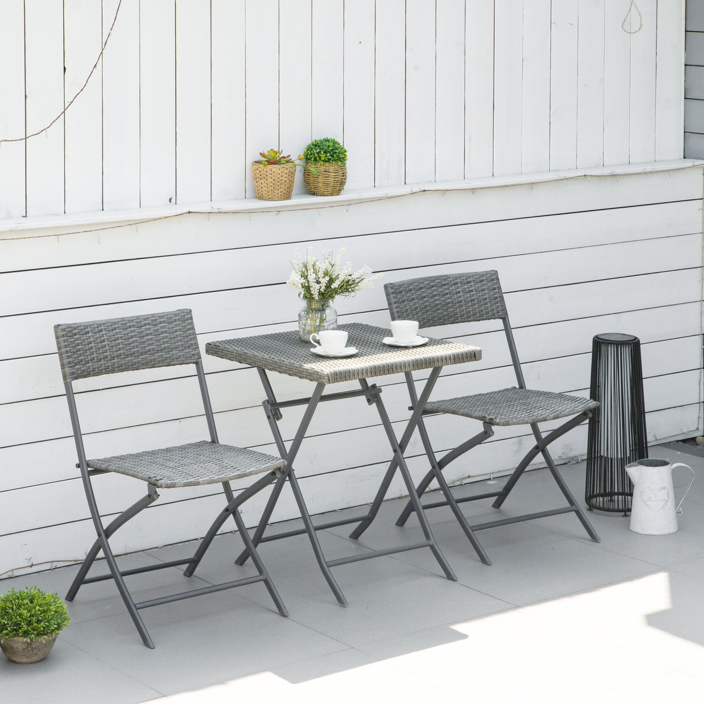 Outsunny 3-Piece Outdoor Folding Rattan Bistro Set, Mixed Brown
