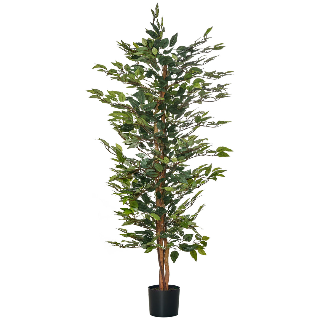 HOMCOM 5FT Artificial Ficus Tree, Fake Tree with Leaves, Faux Plant in Nursery Pot for Indoor Decoration